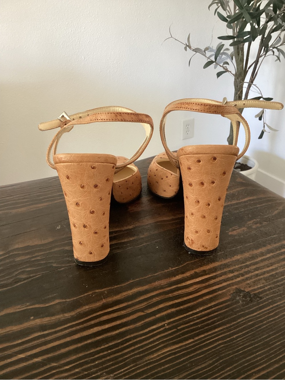 Prada Tan Ostrich Leather Slingback Heels - Picture 4 of 5